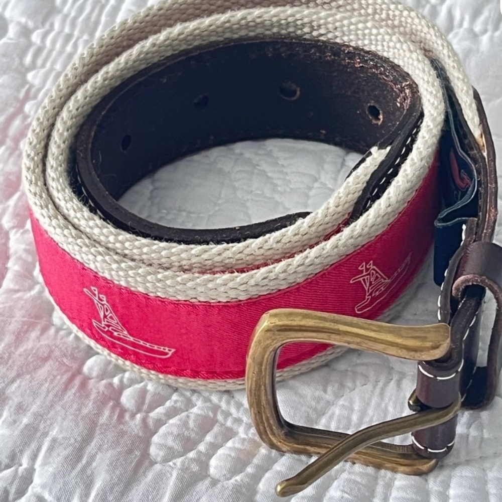Vineyard Vines Nautical Brown and Pink Leather and Canvas Belt